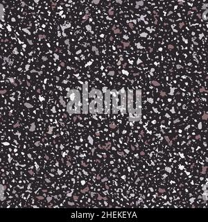 Black granite coarse grained vector pattern backgound. Seamless backdrop with abstract quartz, feldspar and plagioclase elements. Terrazzo textured Stock Vector