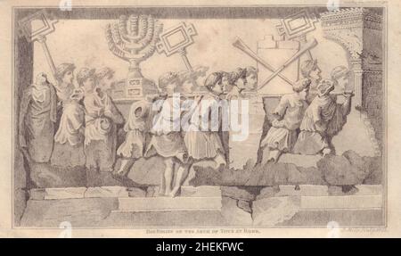 Bas relief on the arch of Titus at Rome, Italy 1822 old antique print picture Stock Photo