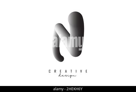 Letter N logo with grey gradient 3D effect. Creative vector illustration with twisted and playful shape. Stock Vector