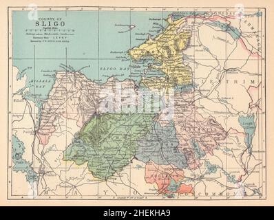 COUNTY SLIGO antique map. Connaught. Ireland. JOYCE 1905 old chart Stock Photo