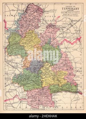 COUNTY TIPPERARY antique map. Munster. Ireland. JOYCE 1905 old Stock Photo