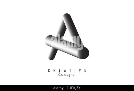 Letter A logo with grey gradient 3D effect. Creative vector illustration with twisted and playful shape. Stock Vector