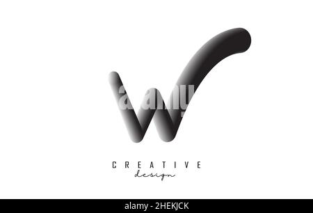 Letter W logo with grey gradient 3D effect. Creative vector illustration with twisted and playful shape. Stock Vector