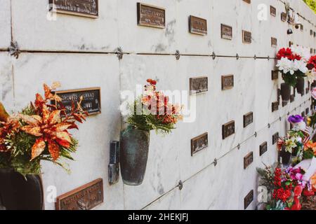 A mausoleum wall in a cemetery Stock Photo