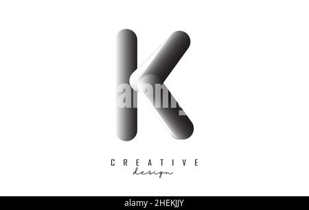 Letter K logo with grey gradient 3D effect. Creative vector illustration with twisted and playful shape. Stock Vector