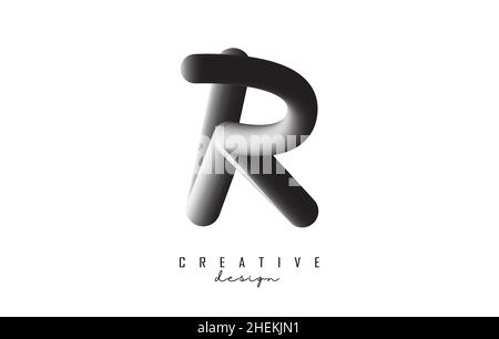 Letter R logo with grey gradient 3D effect. Creative vector illustration with twisted and playful shape. Stock Vector