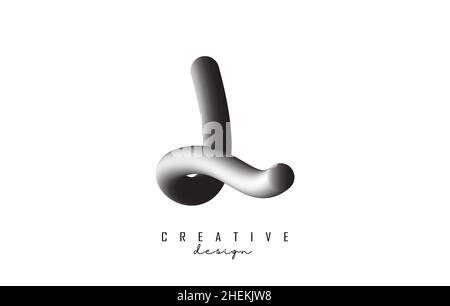 Letter L logo with grey gradient 3D effect. Creative vector illustration with twisted and playful shape. Stock Vector