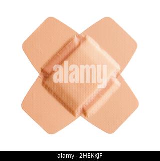 Two Adhesive Bandages Crossed Cut Out on White. Stock Photo