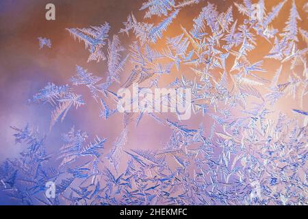Frost on a window pane. Stock Photo
