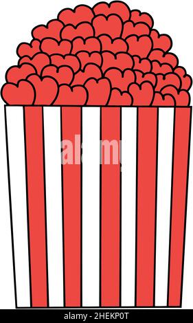 many little red hearts in a striped red and white popcorn cup valentine's day Stock Vector