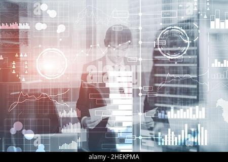 Business modern technology. BI Business intelligence concept on virtual screen. Stock Photo