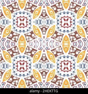 Seamless watercolor mosaic print. Geometric ethnic pattern. Stock Photo