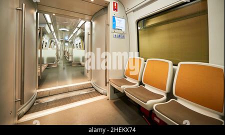 Empty seats in a modern train car Stock Photo