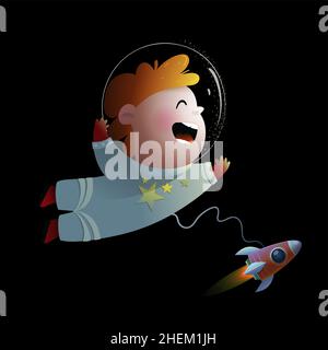 Cosmonaut Boy Funny Happy Kids Character Stock Vector