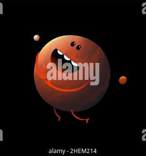 Planet Mars funny kids character isolated on black Stock Vector