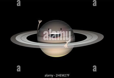Planet Saturn cute astronomy character for kids Stock Vector