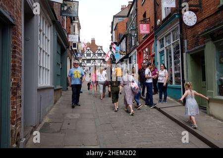 Looking up Steep Hill to Castle Hill at the top, Lincoln Stock Photo