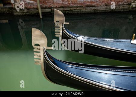 detail of iron bow element at a gondola as symbol for Venice Stock Photo