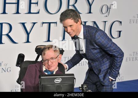 Stephen Hawking, Eddie Redmayne, UK Premiere of 'The Theory of Everything', Odeon Leicester Square, London. UK Stock Photo