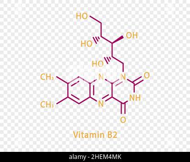 Vitamin B2 chemical formula. Vitamin B2 structural chemical formula isolated on transparent background. Stock Vector