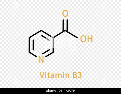 Vitamin B3 chemical formula. Vitamin B3 structural chemical formula isolated on transparent background. Stock Vector