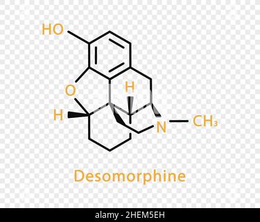 Desomorphine chemical formula. Desomorphine structural chemical formula isolated on transparent background. Stock Vector