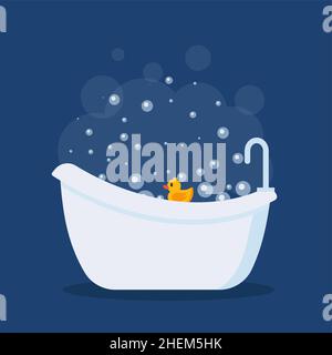 Bathtub full of bubble foam, bath interior. Flat illustration Eps 10 Stock Vector
