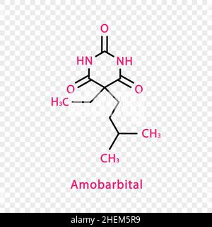 Amobarbital chemical formula. Amobarbital structural chemical formula isolated on transparent background. Stock Vector