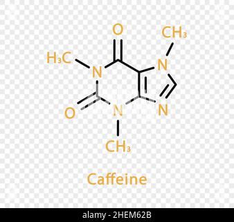 Caffeine chemical formula. Caffeine structural chemical formula isolated on transparent background. Stock Vector