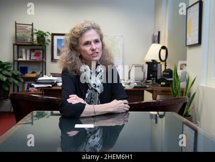 Austin Texas USA, October 2021: Texas House of Representatives member Donna Howard speaks about Texas' newly enacted laws restricting abortions and their impacts on Roe v. Wade during an interview at her office in the Texas Capitol. ©Bob Daemmrich Stock Photo