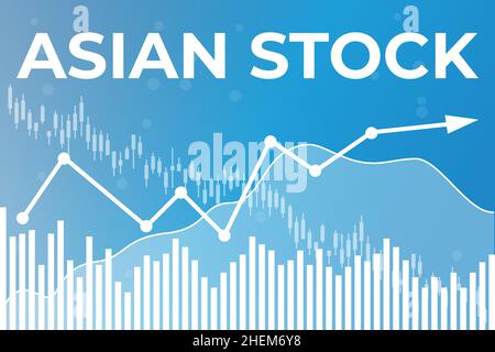 Term Asian stock on blue finance background with arrow. Analysis information on financial market concept Stock Vector