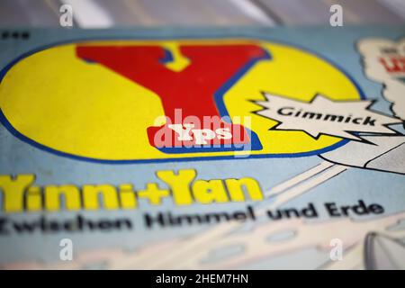 Viersen, Germany- May 9. 2021: Closeup of german comic magazine cover Yps from the eighties Stock Photo