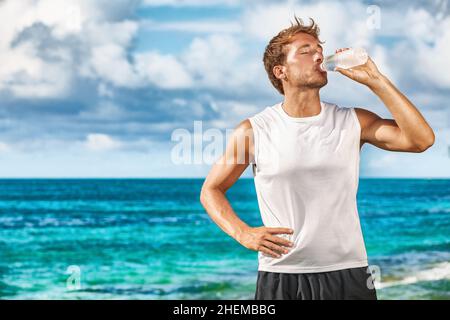 https://l450v.alamy.com/450v/2hembbg/sports-drink-fitness-man-drinking-water-botlle-during-outdoor-exercise-workout-on-beach-dehydrated-athlete-runner-after-run-sweating-in-summer-heat-2hembbg.jpg