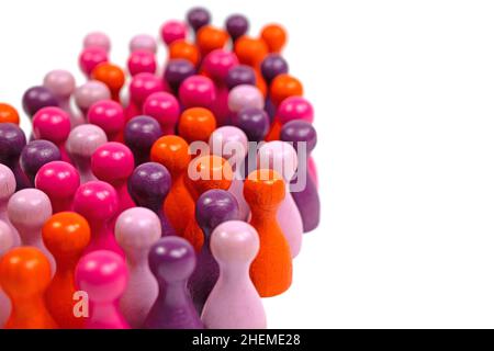 Lots of colorful wooden cones against a white background Stock Photo