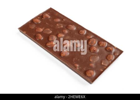 Whole bar of hazelnut filled chocolate isolated on white backround Stock Photo