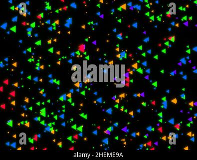 An abstract background of glowing multicolored triangles on a black background. 3D rendering. Stock Photo