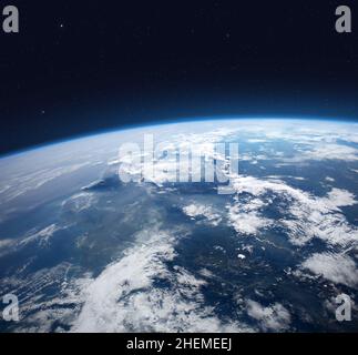 Blue Earth in the space. View of planet Earth from space. Elements of this image furnished by NASA. Stock Photo