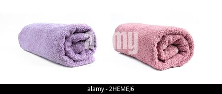 Two rolled towels isolated on white background Stock Photo