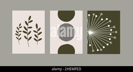 Green plant abstract art nature background vector. Modern shape line art wallpaper. Stock Vector