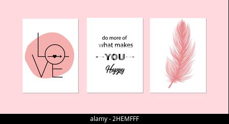 Feather Canvas Wall Posters Nordic Modern Letter. Minimalist art design. Three pieces poster design. Wall art, art design, artwork. Stock Vector
