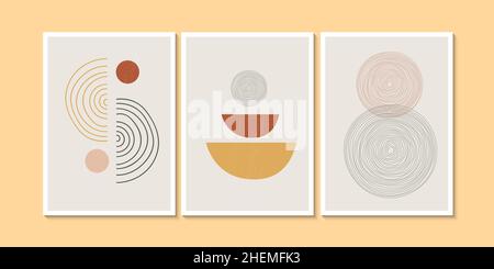 Set of Abstract Orange Line Art Print Minimalist Wall Canvas Poster, İllustrations for Wall Decoration, Postcard or Brochure Cover Design. Stock Vector