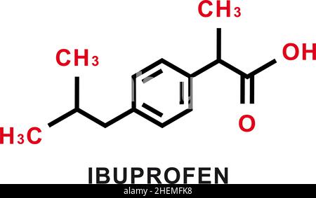 Ibuprofen chemical formula. Ibuprofen chemical molecular structure. Vector illustration Stock Vector