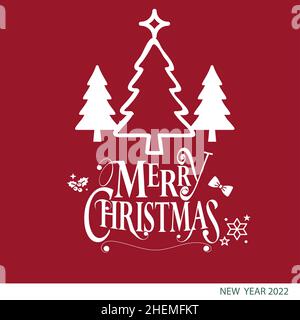 Merry Christmas greeting card. Christmas tree. Christmas Landscape, Christmas tree, winter town, Illustration Stock Vector