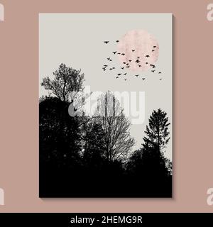 Mid Century Abstract Sun Pink Art Wall Painting Posters and Prints Nordic Murals, Minimal Wall Art, Boho Decor Line Sunset Vector art print. Stock Vector