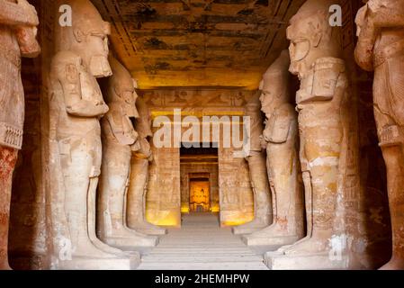 Abu Simbel, Egypt - Inside the great temple of Ramses II at Abu Simbel. Stock Photo