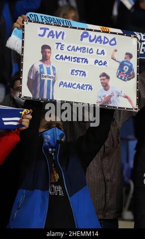 Sabadell, Barcelona, Spain. 10th Jan, 2022. Barcelona Spain 10.01.2022 Supporter Espanyol during the La Liga Santander between Espanyol and Elche CF at RCDE Stadium on 10 January 2022 in Barcelona. (Credit Image: © Xavi Urgeles/ZUMA Press Wire) Stock Photo