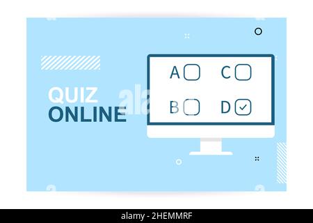 Desktop PC with online survey. Form checklist on screen. Banner Stock Vector