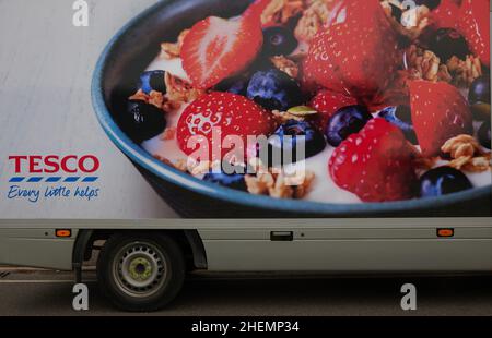 Close up of a Tesco logo on a delivery van. Stock Photo