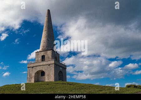 The view of the Killiney Hill Obelisk in Dublin, Ireland. Killiney Hill Park. Stock Photo