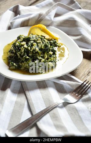 Greek spinach and rice, traditional dish,known as spanakorizo Stock Photo